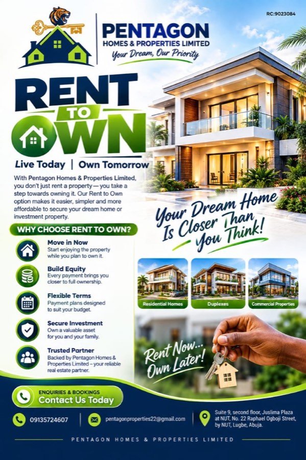 Pentagon Homes Rent to Own promotional flyer, live today own tomorrow